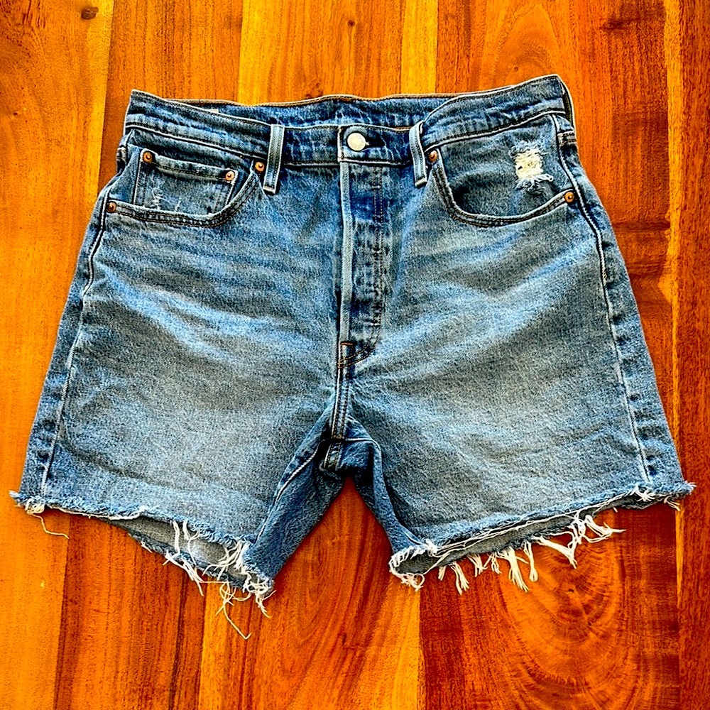 Levi's Blue Distressed Jean Shorts